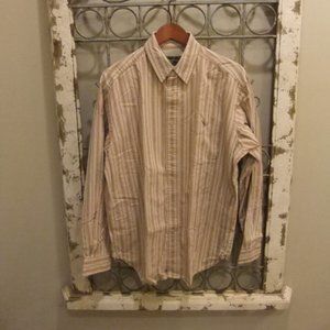 EDDIE BAUER L/S MENS BROWN STRIPED SHIRT-MEDIUM